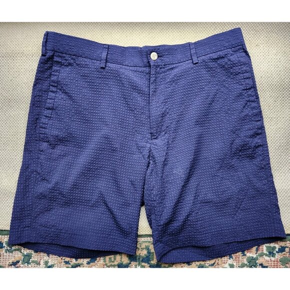 Peter Millar Shorts Mens 34 Navy Blue Featherweight Apex Seersucker Performance - Picture 2 of 6